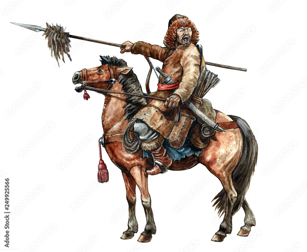 Mongol rider. Medieval battle illustration. Historical illustration. Mongol rider. Medieval battle illustration. Historical illustration.