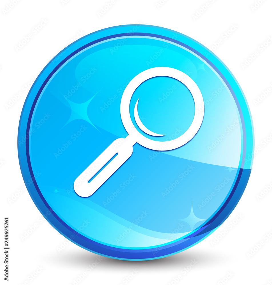 Magnifying glass icon splash natural blue round button Magnifying glass icon splash natural blue round button