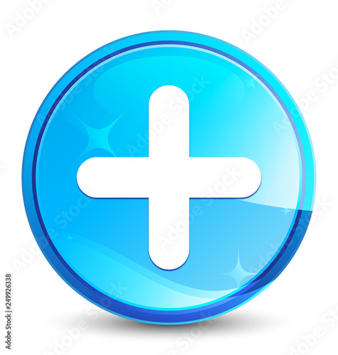 Plus icon splash natural blue round button