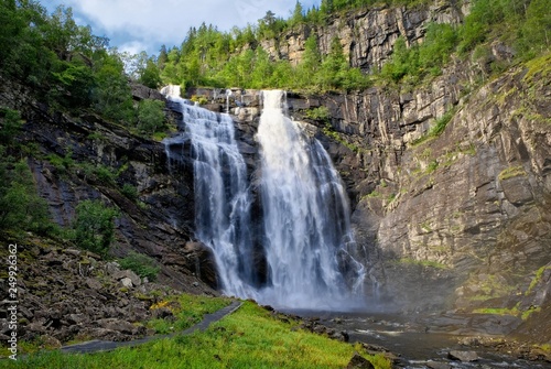 Frontal view of the Skjervsfossen in long exposure  seen from the base
