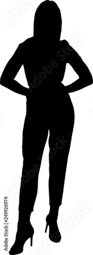 Standing Woman vector silhouette. Wearing high heels stilettos and hands on hips pose