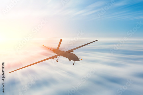 Unmanned military drone uav flight motion blur high speed