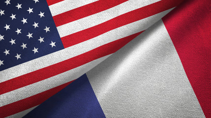 United States and France two flags textile cloth, fabric texture