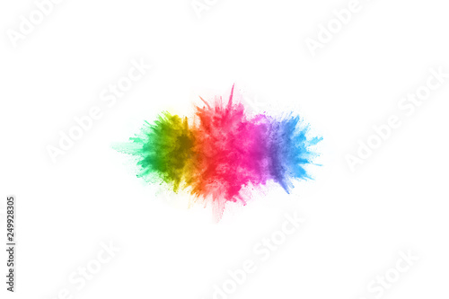 Colorful powder explosion on white background.