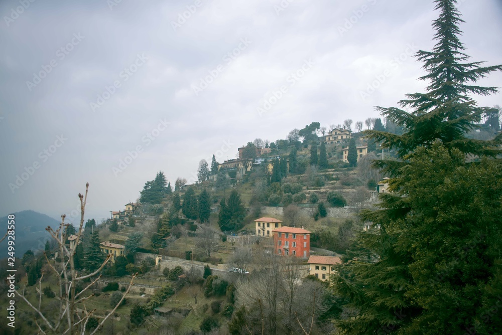 Panoramic view of the lower winter Bergamo.