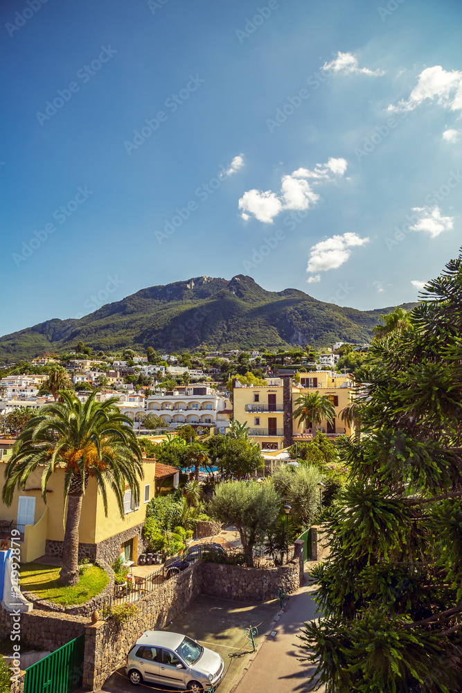 Top view lanscape of Ischia island in Campania region in south of Italy