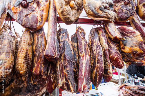 Domestic Traditional Food Smoked Sausage At Local Farmers Marketplace