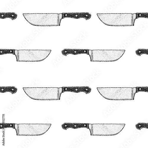 Dotwork Kitchen Knife Seamless Pattern