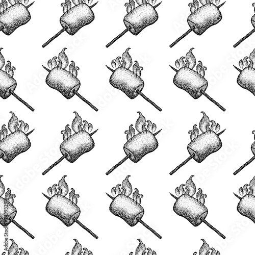 Dotwork Marshmallow Fire Seamless Pattern