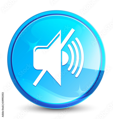 Mute volume icon splash natural blue round button