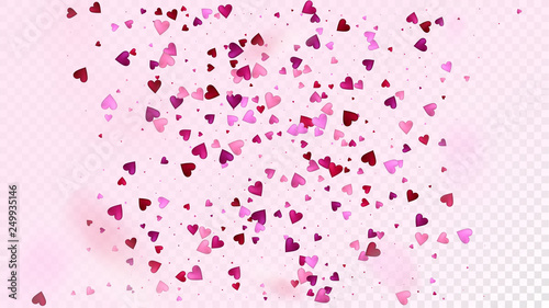 Flying Hearts Vector Confetti. Valentines Day Romantic Pattern. Rich VIP Gift, Birthday Card, Poster Background Valentines Day Decoration with Falling Down Hearts Confetti. Beautiful Pink Scatter