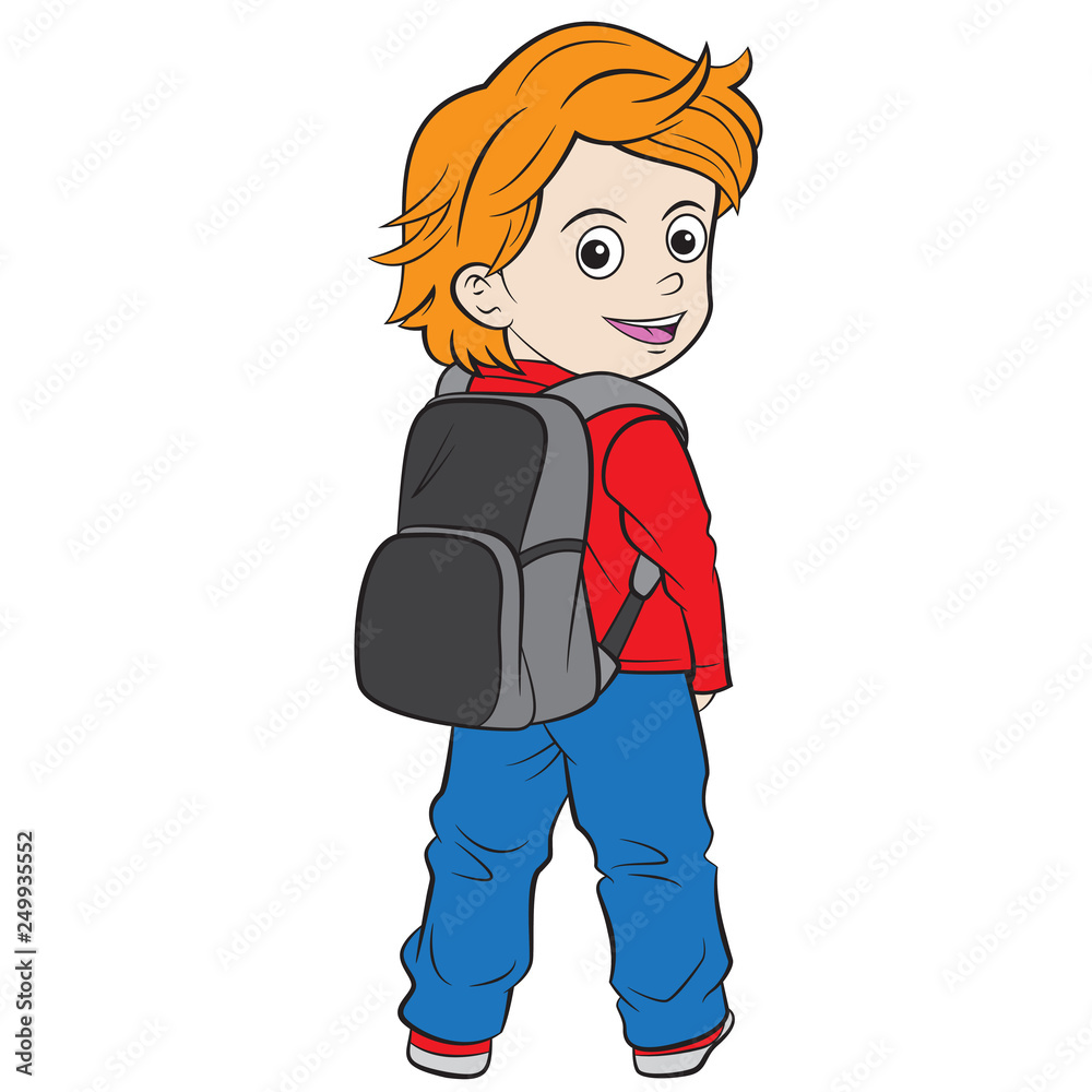 Cartoon child Going to School in flat color