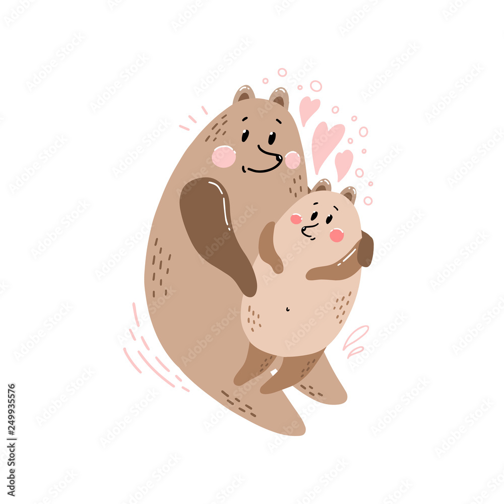 Cute postcard happy family with a picture of a bear Cute postcard happy family with a picture of a bear