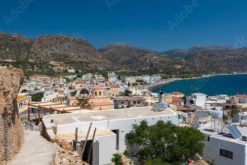 Aerial view on buildings of Palaiochora town  located at south of Crete island  Greece.