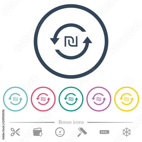 New Shekel pay back flat color icons in round outlines