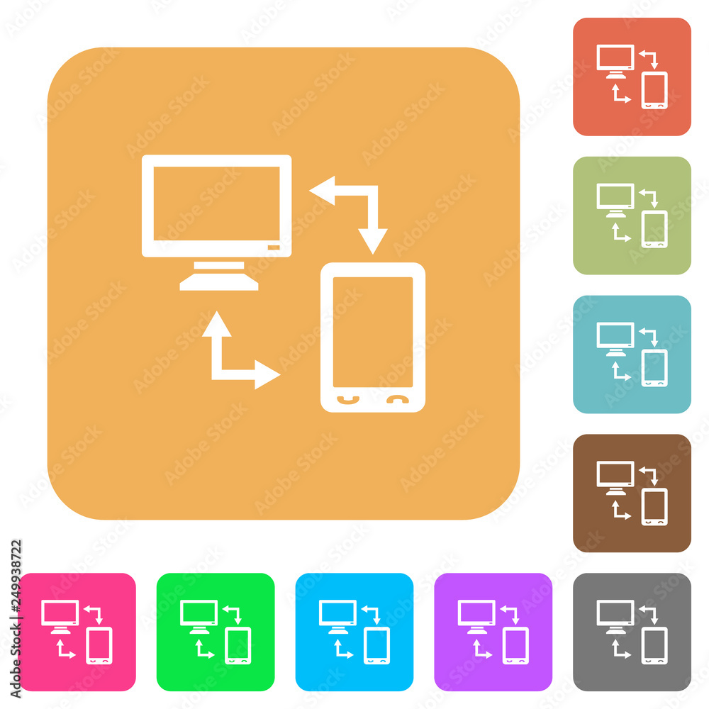 Syncronize mobile with computer rounded square flat icons Syncronize mobile with computer rounded square flat icons