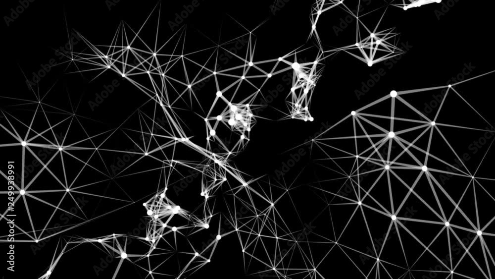 Grid on a black background.3D animation showing multi core processing and data points.Seamless loop.