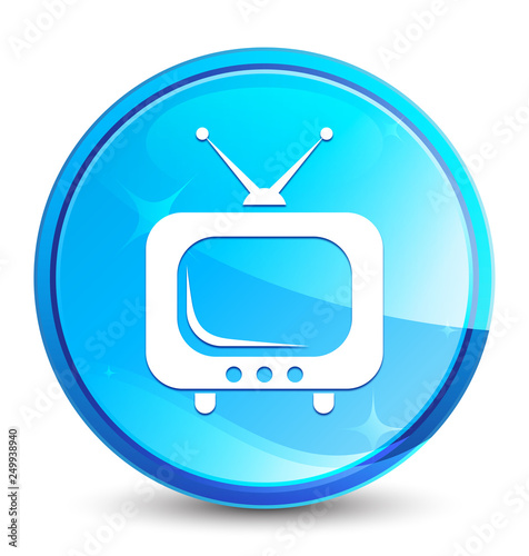TV icon splash natural blue round button