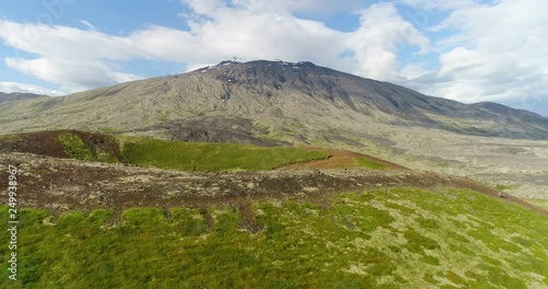 Aerial drone footage of Iceland landscape - West Iceland famous snaefellsjokull volcano mountain on Snaefellsnes peninsula. photo