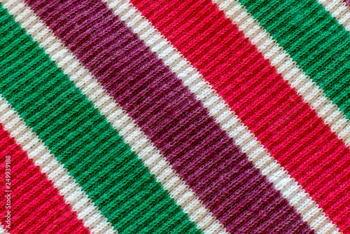 Closeup of colored knitted fabric, macro shot for background