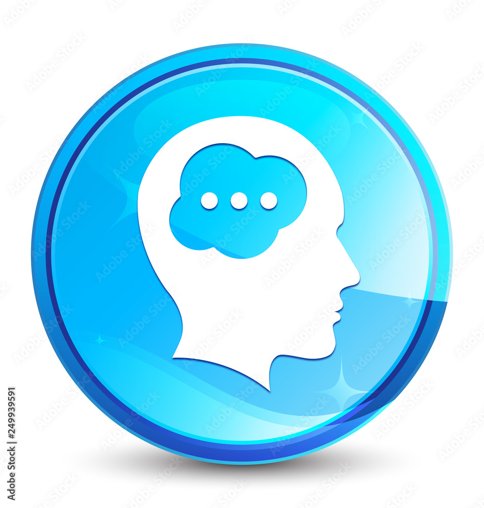 Brain head icon splash natural blue round button Brain head icon splash natural blue round button
