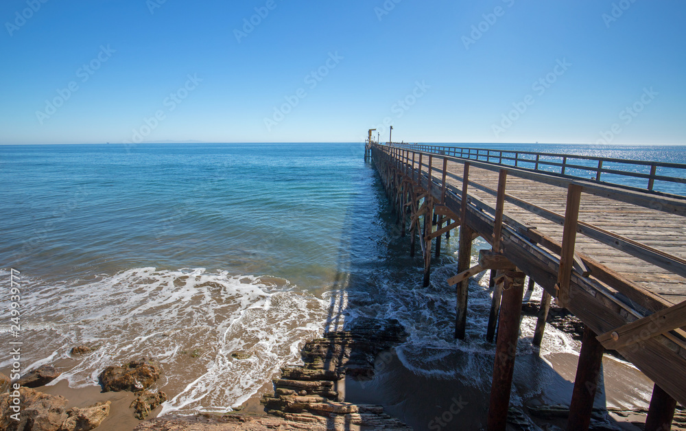 Fishing Pier and boat hoist at Gaviota Beach on the central coast of California United States