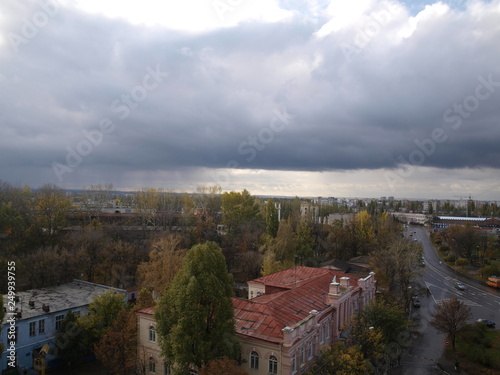 Dark storm clouds over the city, cloudy weather