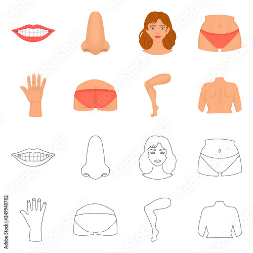 Vector design of body and part icon. Set of body and anatomy vector icon for stock.
