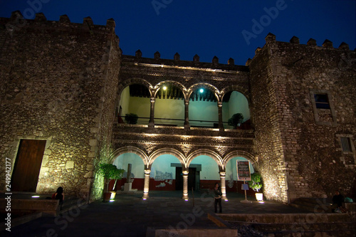 Palace of Cortes (Palacio de Cortes) at night, Cuernavaca, Morelos, Mexico.