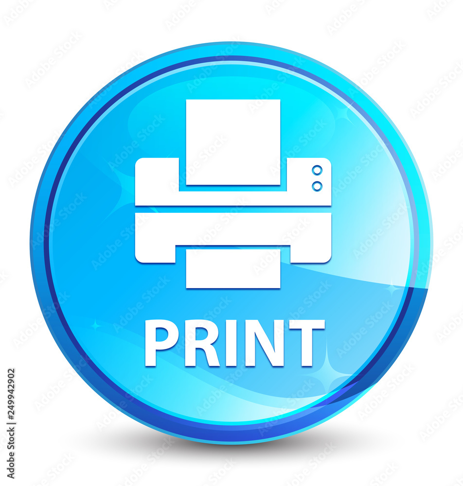 Print (printer icon) splash natural blue round button Print (printer icon) splash natural blue round button