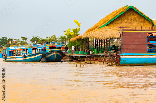 LAKE TONLE SAP, COMBODIA - Floating houses in floating Village at Tonle Sap Lake the largest freshwater lake in Southeast Asia in Unesco