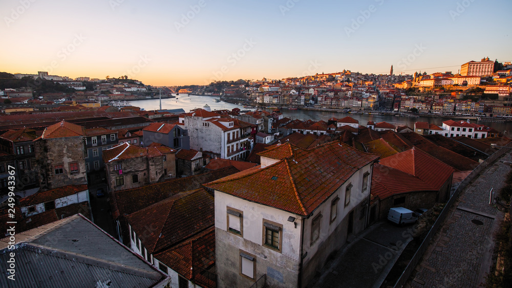 View of Douro river from Vila Nova de Gaia - Porto, Portugal..