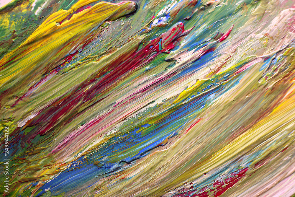 Abstract colorful oil stains on canvas texture. Hand drawing brush, background color.
