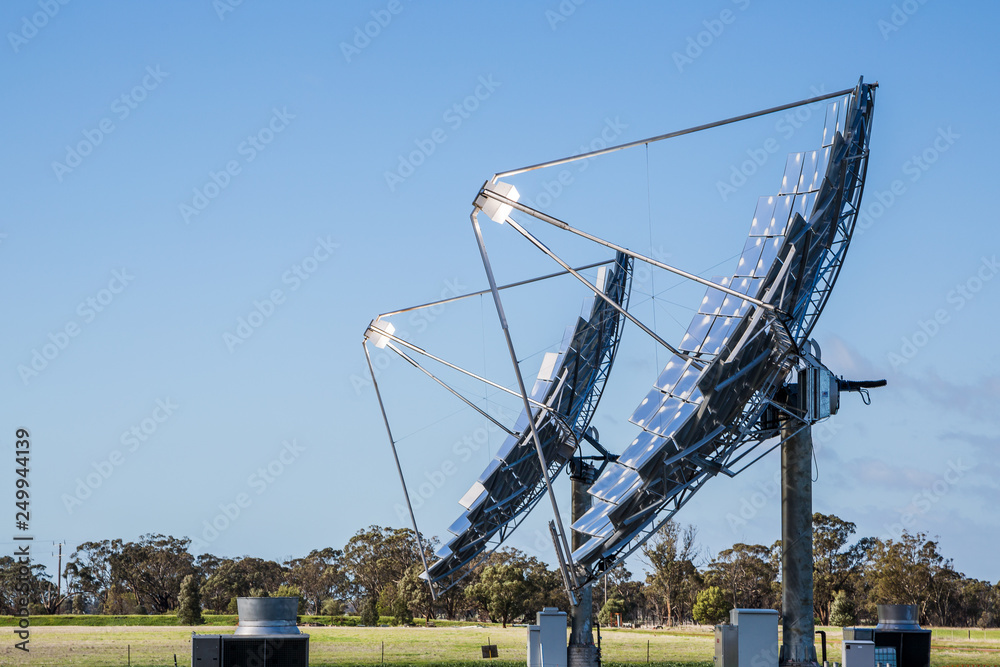 Solar panel displays at a solar energy farm facility in Victoria, Australia