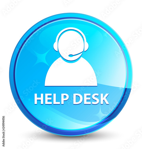 Help desk (customer care icon) splash natural blue round button