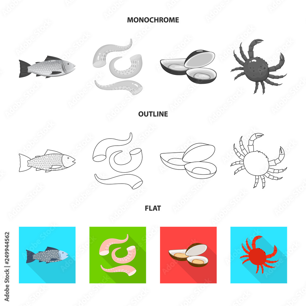 Vector illustration of fresh  and restaurant symbol. Set of fresh  and marine   stock vector illustration.