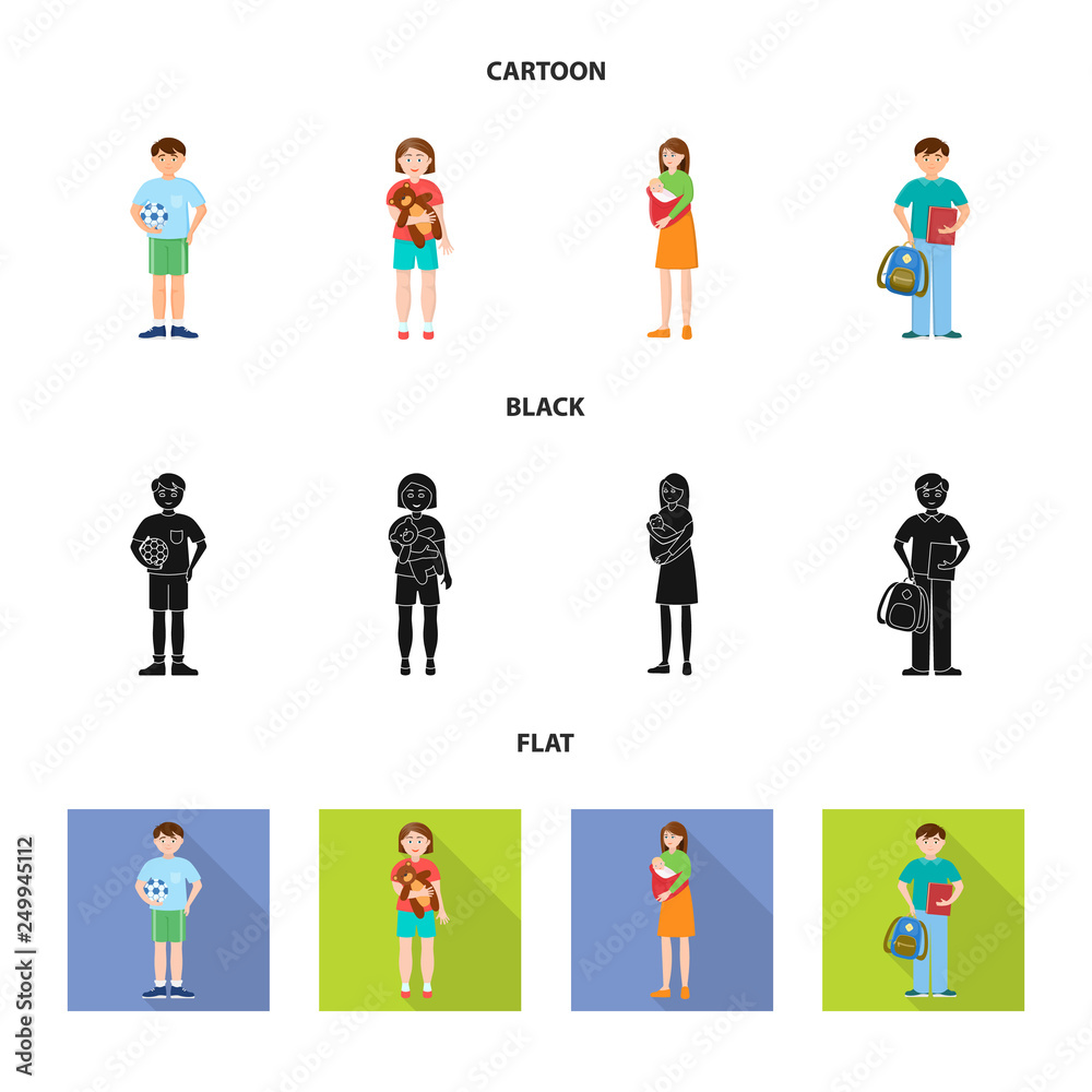 Vector illustration of character and avatar  icon. Set of character and portrait vector icon for stock.