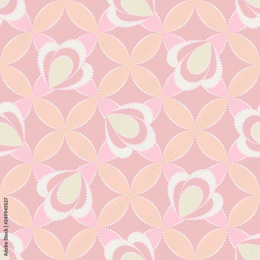 Seamless ornamental floral pattern with abstract flowers in pastel baby-pink colors. Vector geometric floral background in retro style