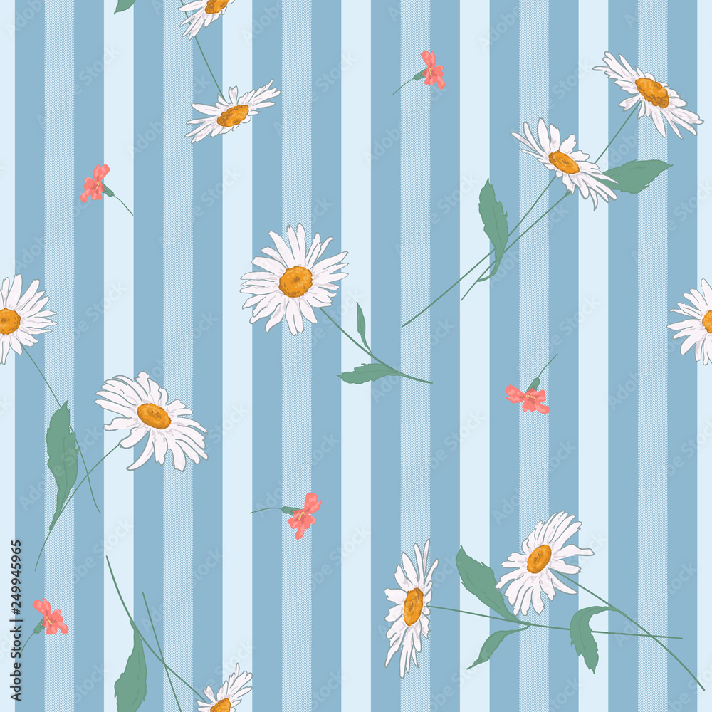 Floral Print White Daisy Seamless Pattern Ditsy Floral Pattern