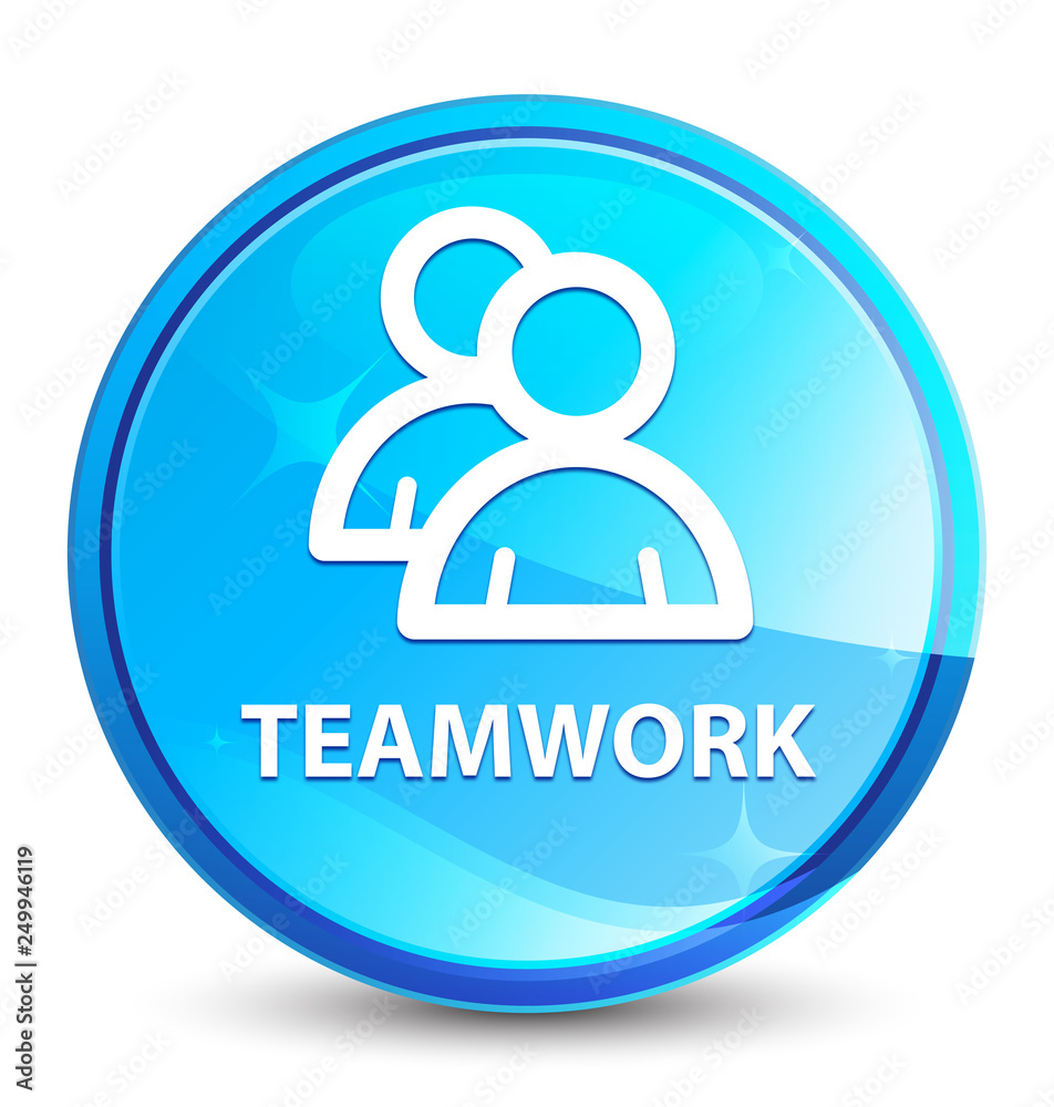 Teamwork (group icon) splash natural blue round button Teamwork (group icon) splash natural blue round button