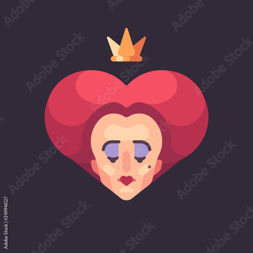 Queen of hearts flat illustration. Fairy tale character concept.