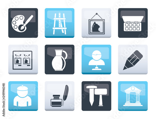 Fine art objects icons over color background - vector icon set