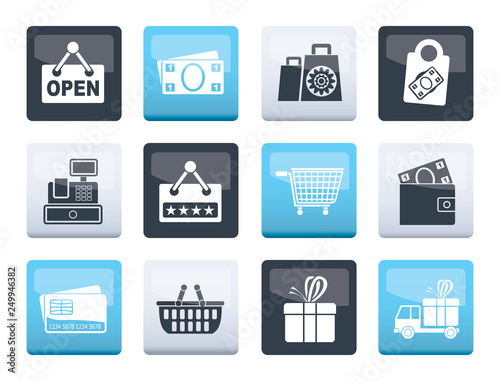 Shopping and retail icons over color background - vector icon set