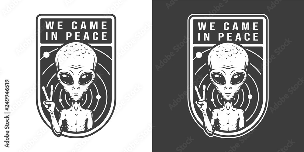 Extraterrestrial showing peace sign emblem