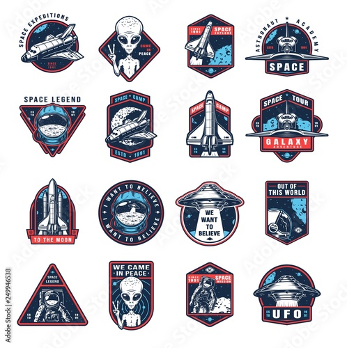 Vintage space colorful labels collection