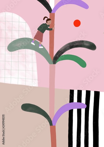 Cute woman hugging a big tree