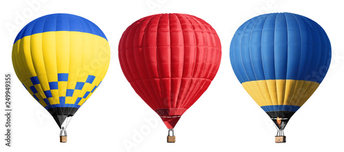 Set of bright colorful hot air balloons on white background
