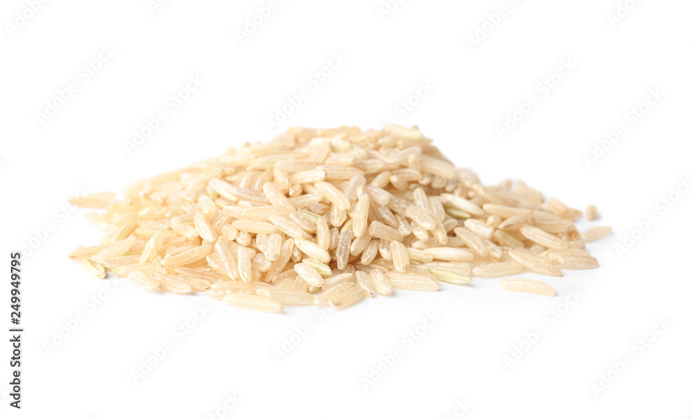 Pile of uncooked brown rice on white background Pile of uncooked brown rice on white background