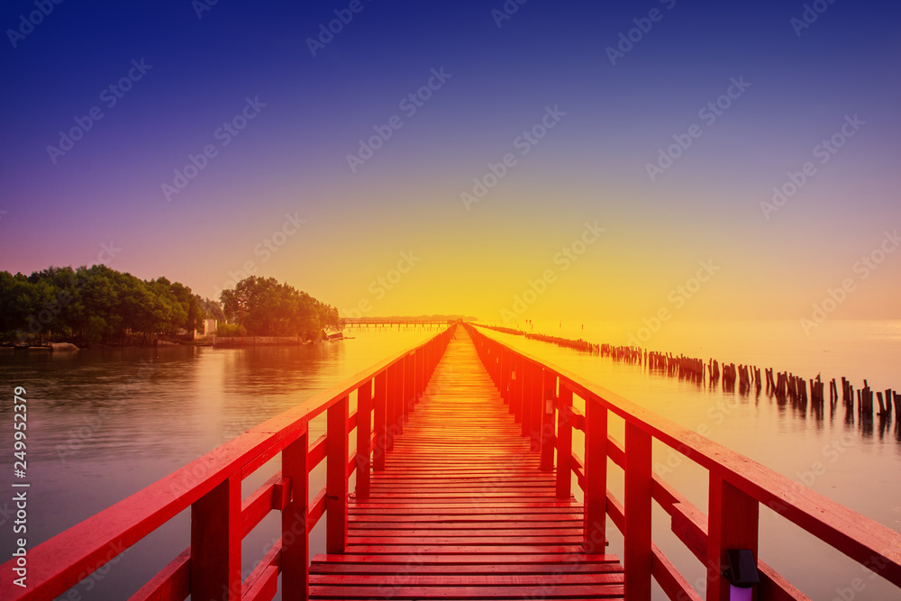 Long Bridge at sea view on morning seascape sunrise background Long Bridge at sea view on morning seascape sunrise background