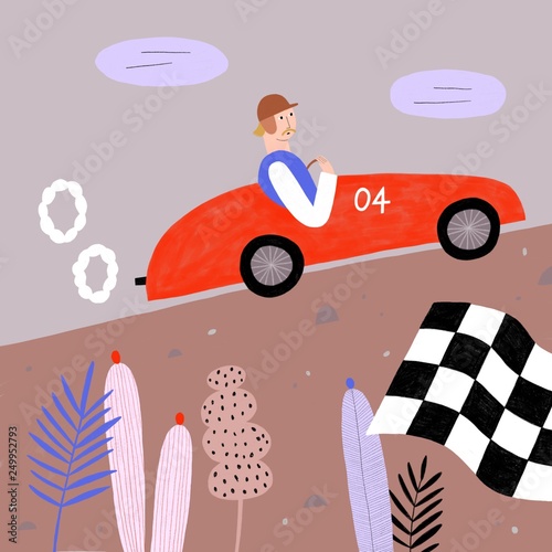 man driving a racing car up the hill